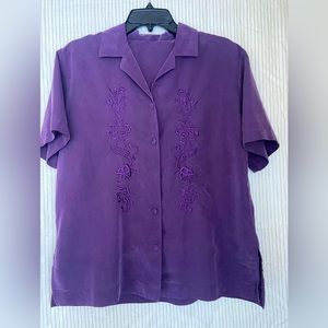 Purple embroidered short sleeve button down. Size S